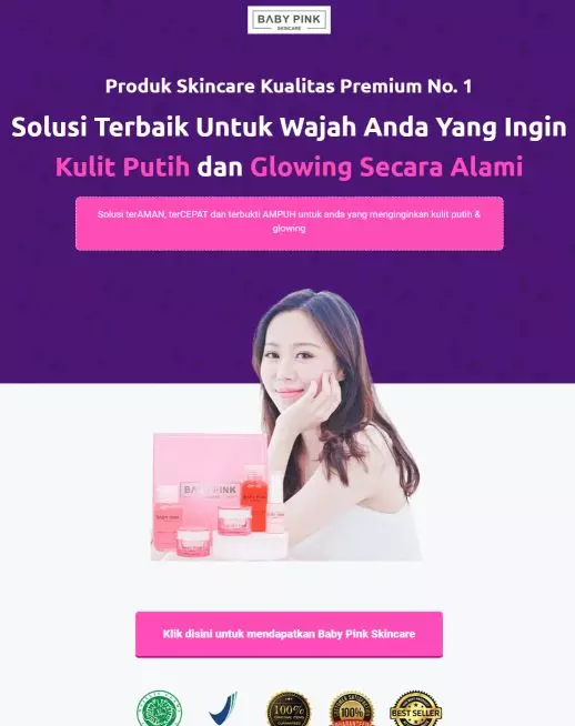 halaman website landing page produk skincare