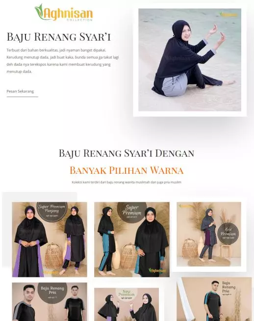 halaman website landing page produk baju renang