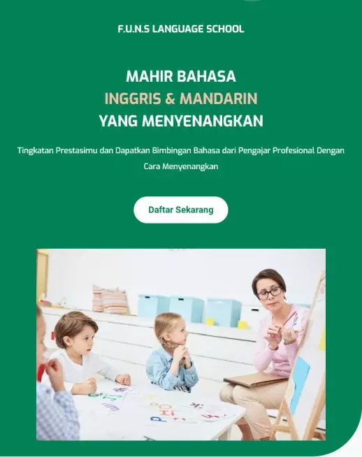 halaman website landing page produk sekolah bahasa