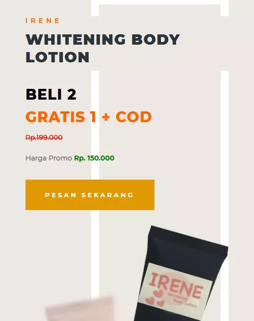 halaman website landing page produk body lotion