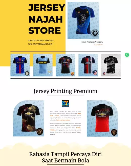halaman website landing page produk jersey
