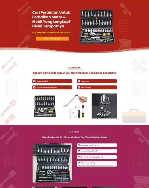 halaman website landing page produk kunci shock