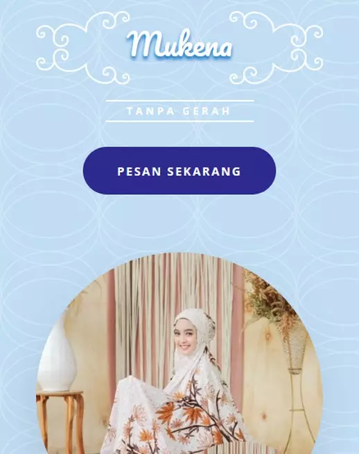 halaman website landing page produk mukena