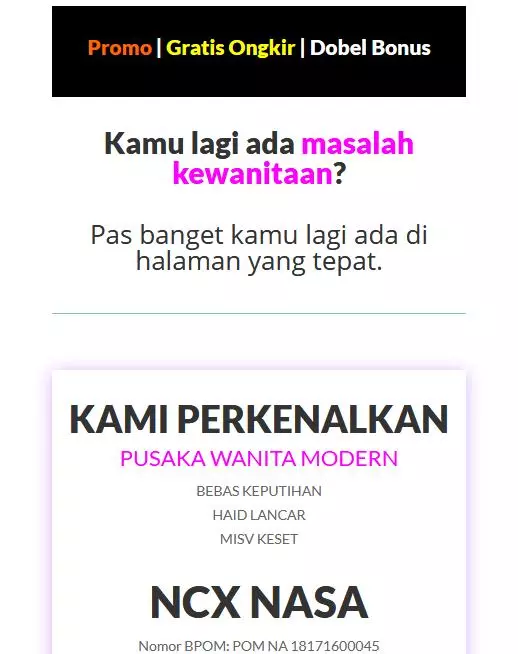 halaman website landing page produk kewanitaan