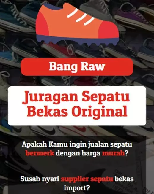 halaman website landing page produk sepatu bekas