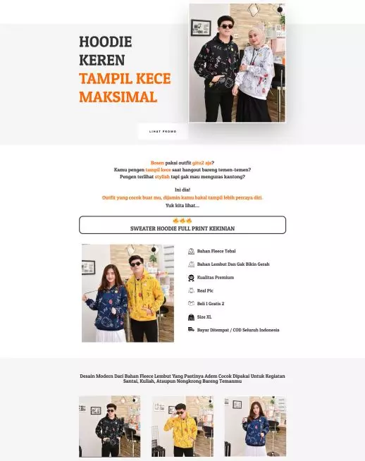 halaman website landing page produk sweater