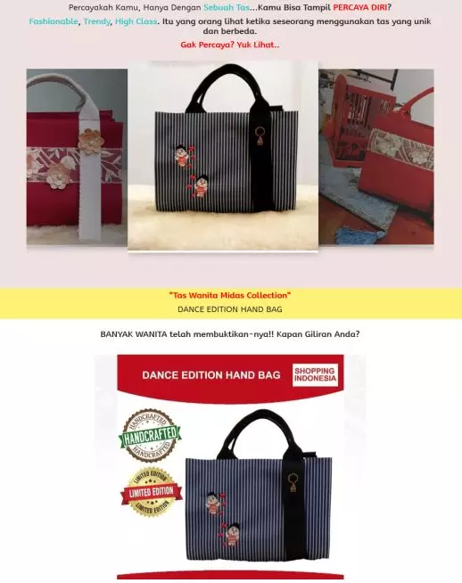 halaman website landing page produk tas-wanita